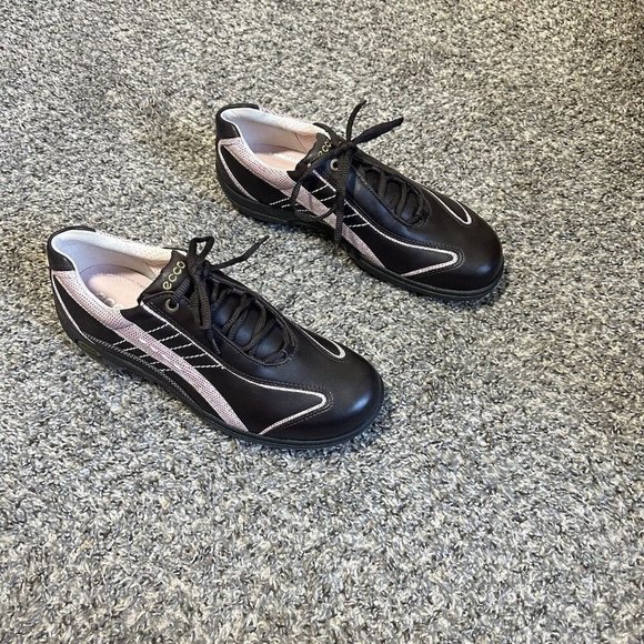 ECCO Brown Leather Hydromax Golf Shoe Size 41 10/10.5 Water Resistant TPU New - Picture 2 of 10